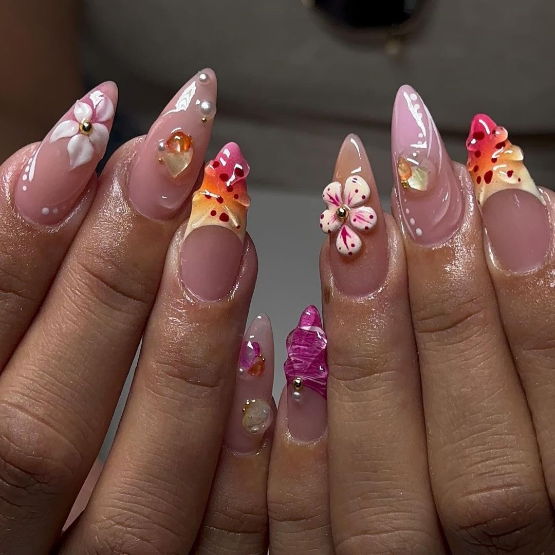 3D flower sea shell nails